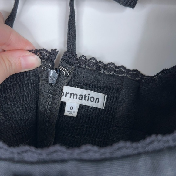 Reformation Evianna Linen Dress Black Square Neck Lace Mini Classic Size 0 - Picture 6 of 13